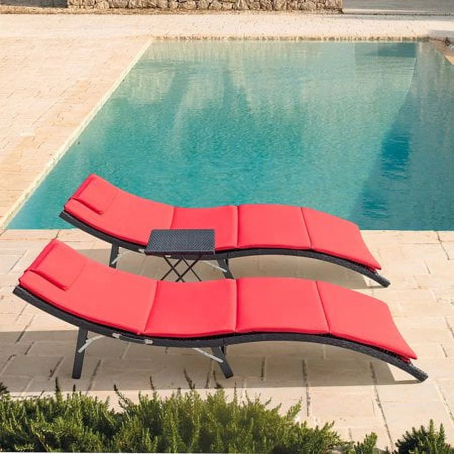 3 Pieces PE Rattan Folding Patio Chaise Chair Set with Table Z610550