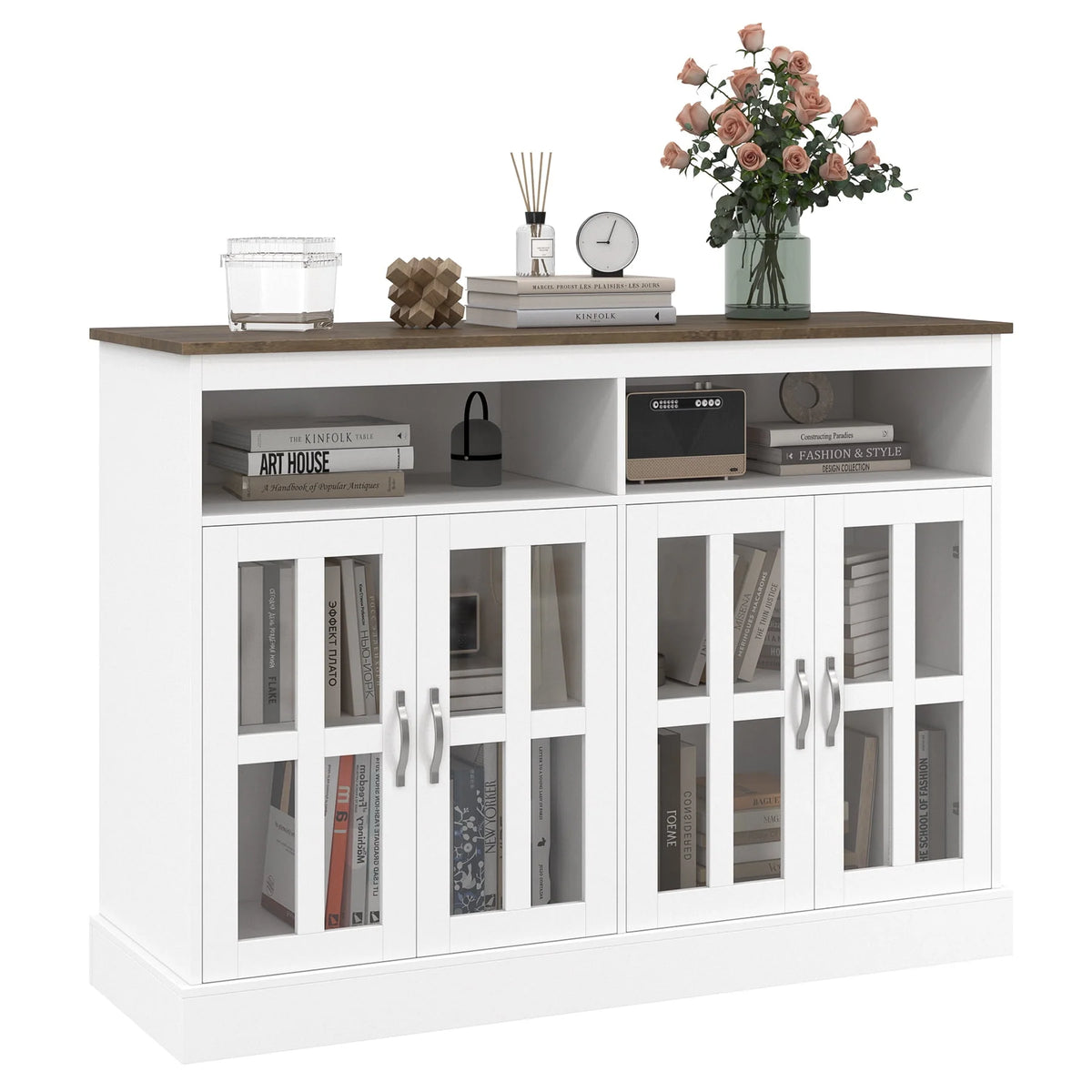 White Sideboard with Glass Doors T31038