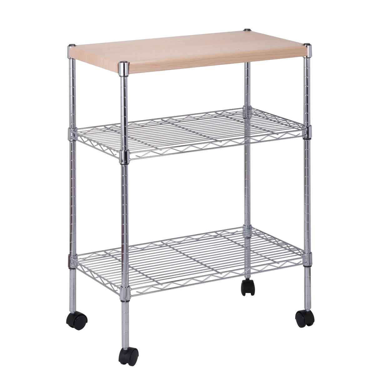 3-Tier Wood and Steel Rolling Kitchen Storage Cart Y86570