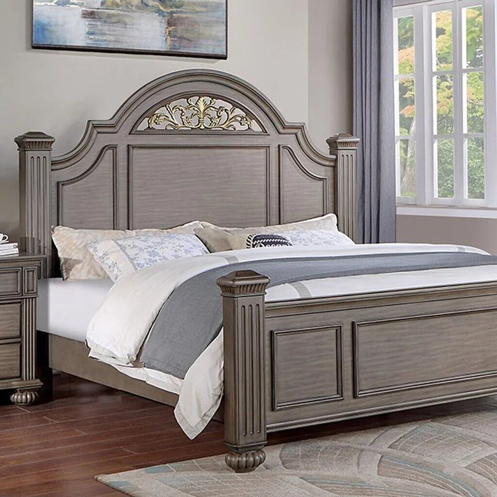 California King Size Gray Solid Wood Bed with Headboard Y578