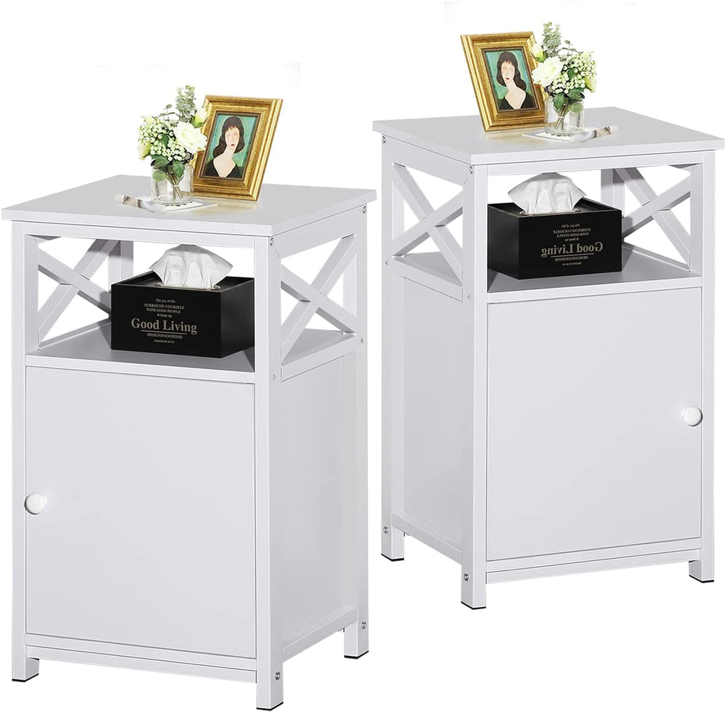 White Set of 2 Night Stand with Storage Cabinet E916628