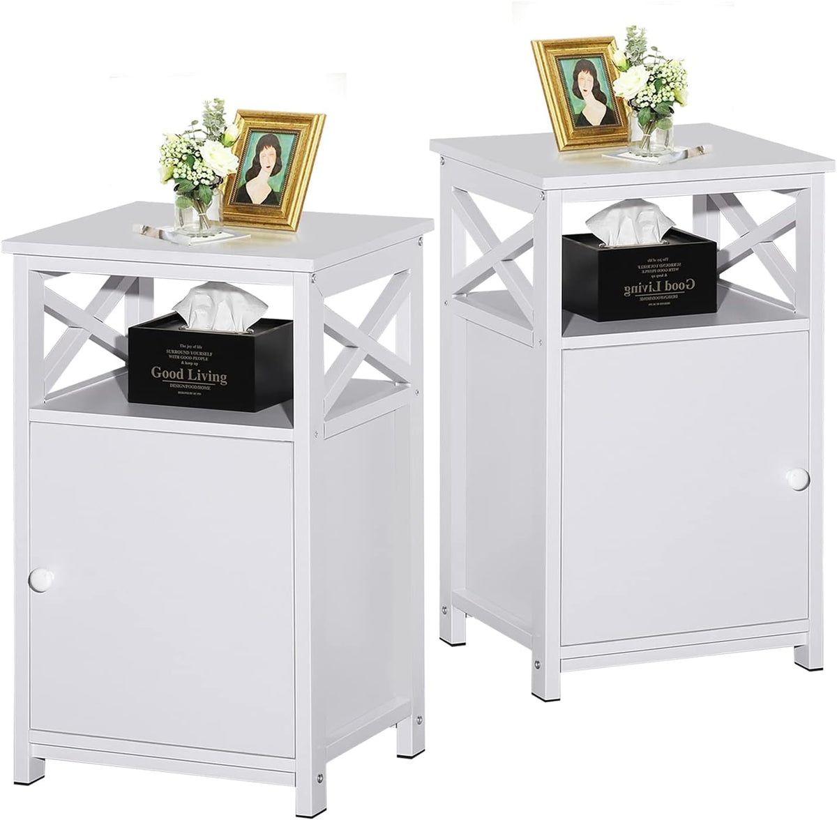 White Set of 2 Night Stand with Storage Cabinet E916628