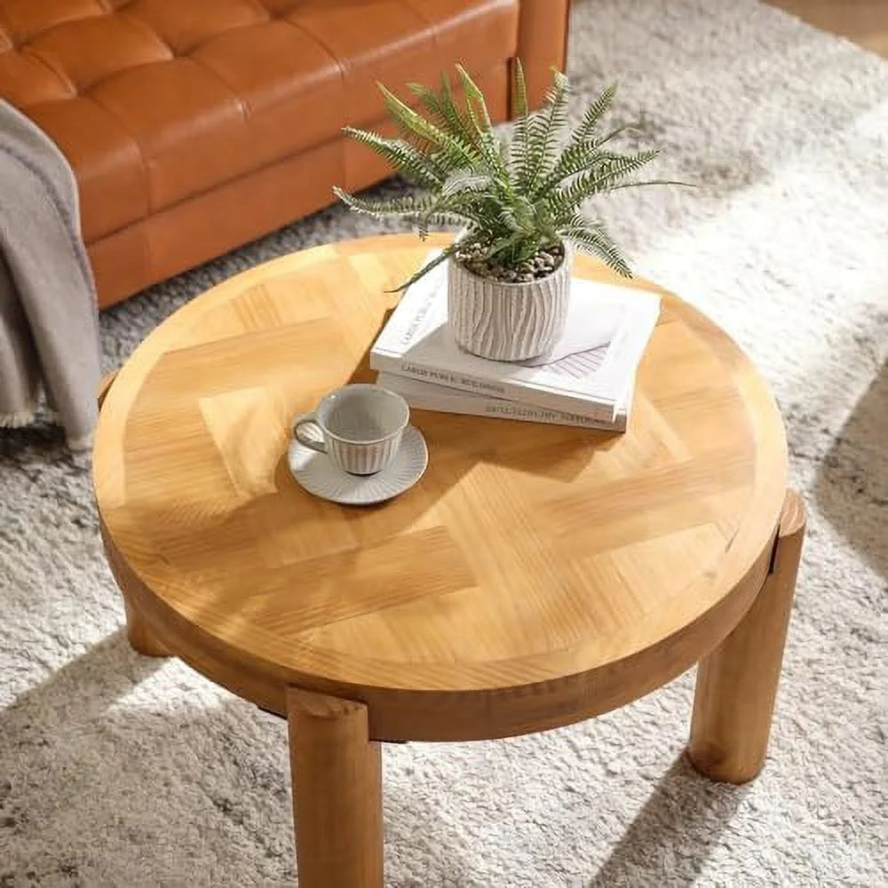 Round Wood Coffee Table with Solid Pine Wood Legs N9712