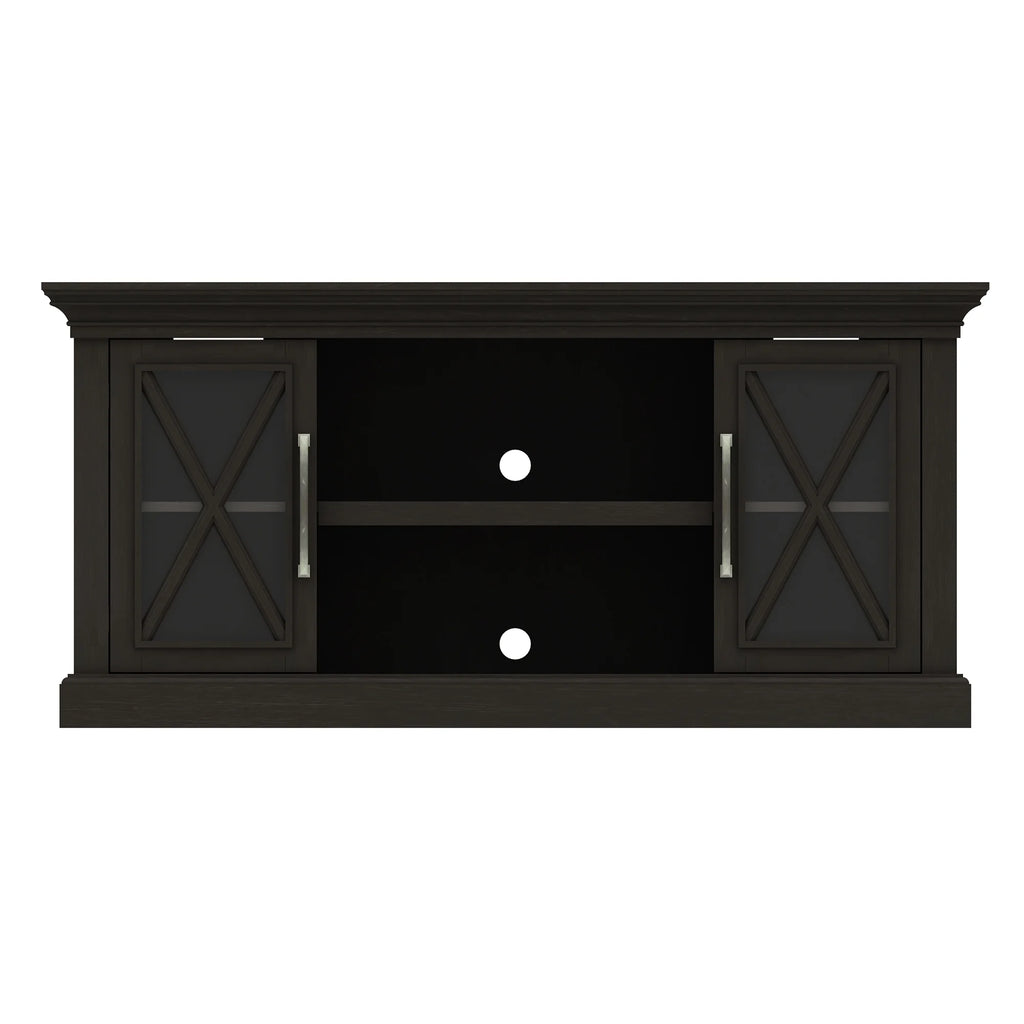 Black TV Stand with Two Side Cabinets and Open Shelves X628