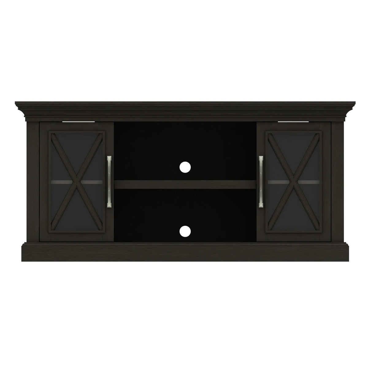 Black TV Stand with Two Side Cabinets and Open Shelves X628