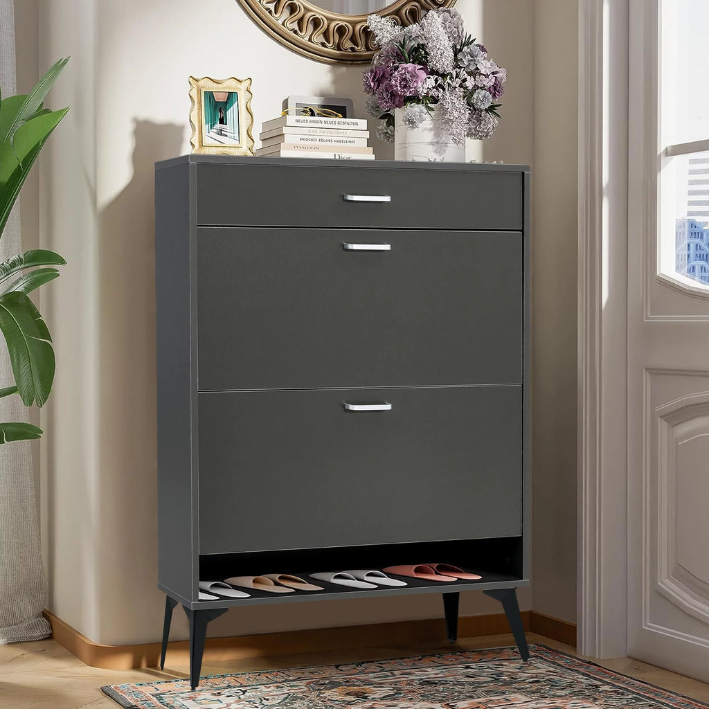 Gray 2 Flip Drawers Shoe Cabinet F22340