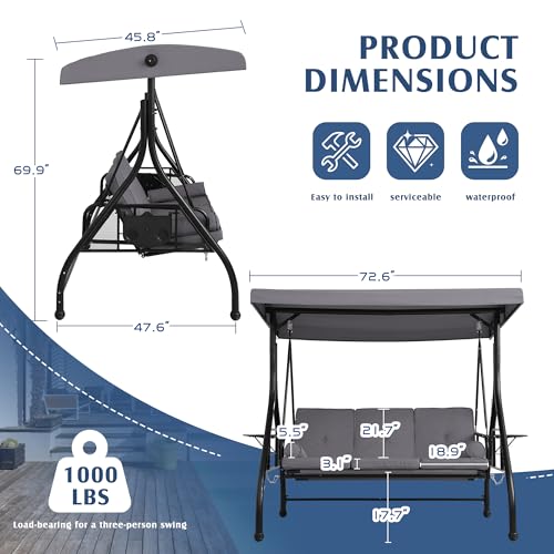 3 Person Outdoor Porch Swing with Canopy and Stand Q107