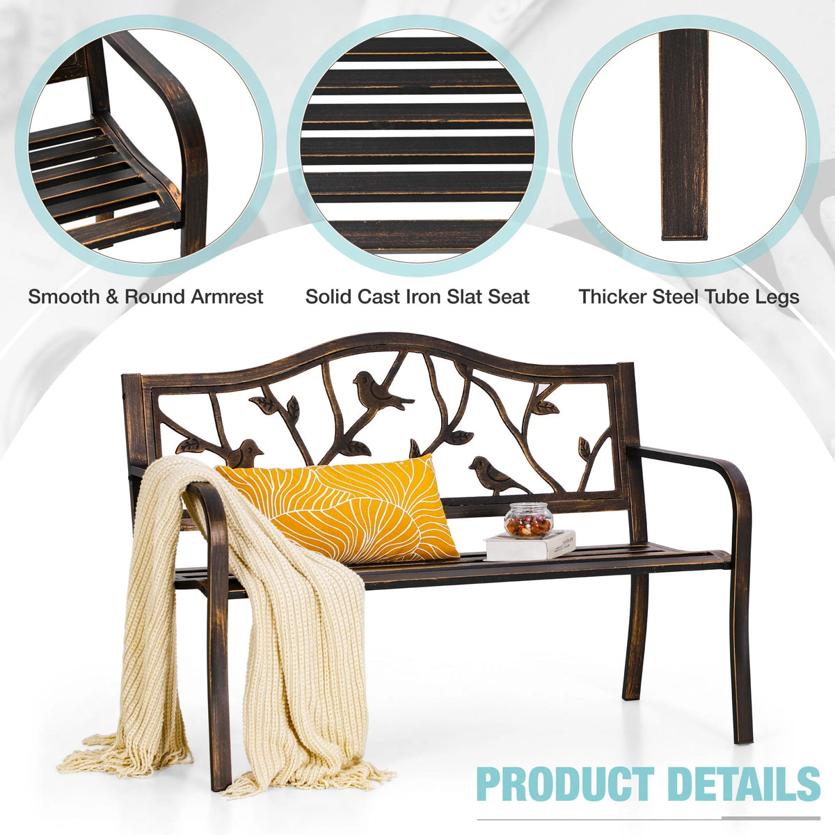 50” Outdoor Metal Patio Garden Bench L881