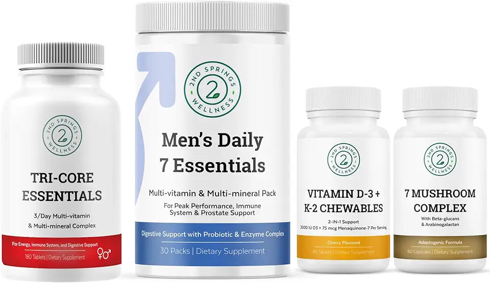 Daily 7 Essentials + 7 Organic Mushroom Complex + Vitamin D3+K2 Bundle C228