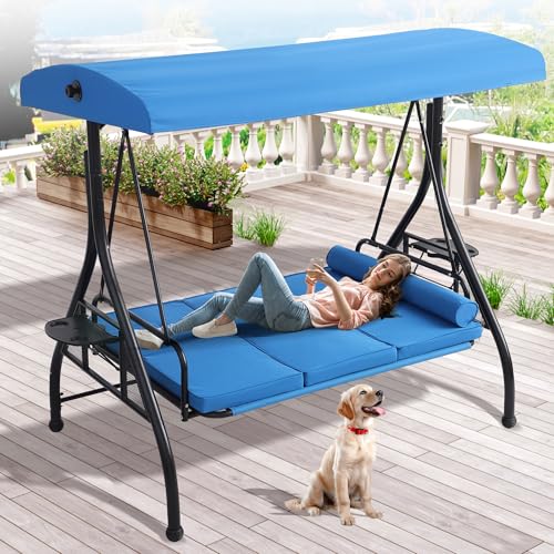 3 Person Outdoor Porch Swing with Canopy and Stand Q107