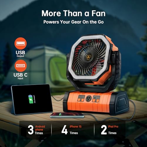 20000mAh Portable Camping Fan with LED Light F6984