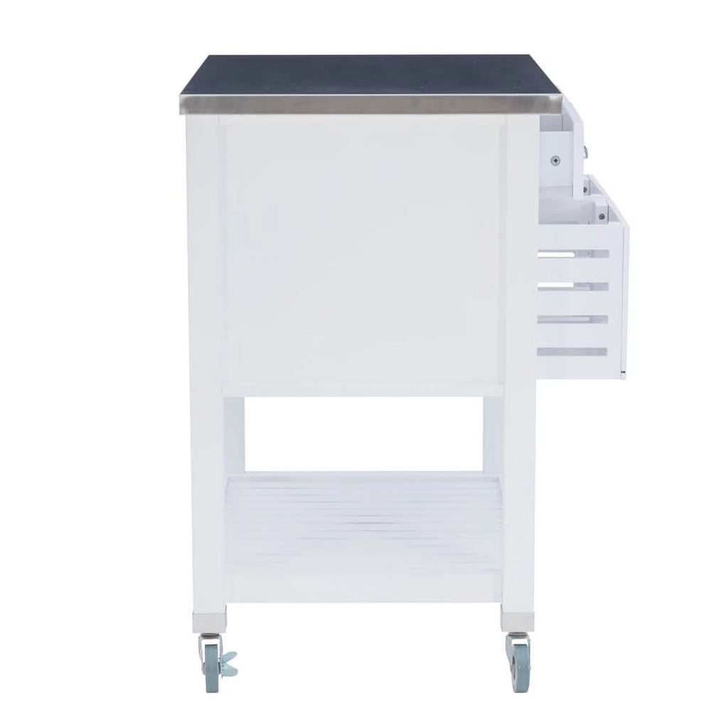 White Wood Stainless Steel Top Kitchen Cart L8859