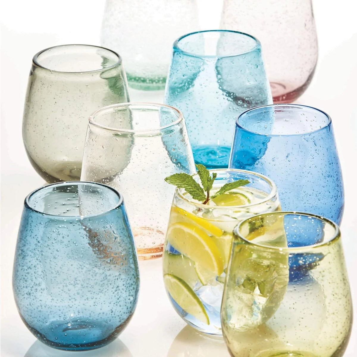 Red 16 Oz. Bubble Glass Stemless Wine Glassware N6257