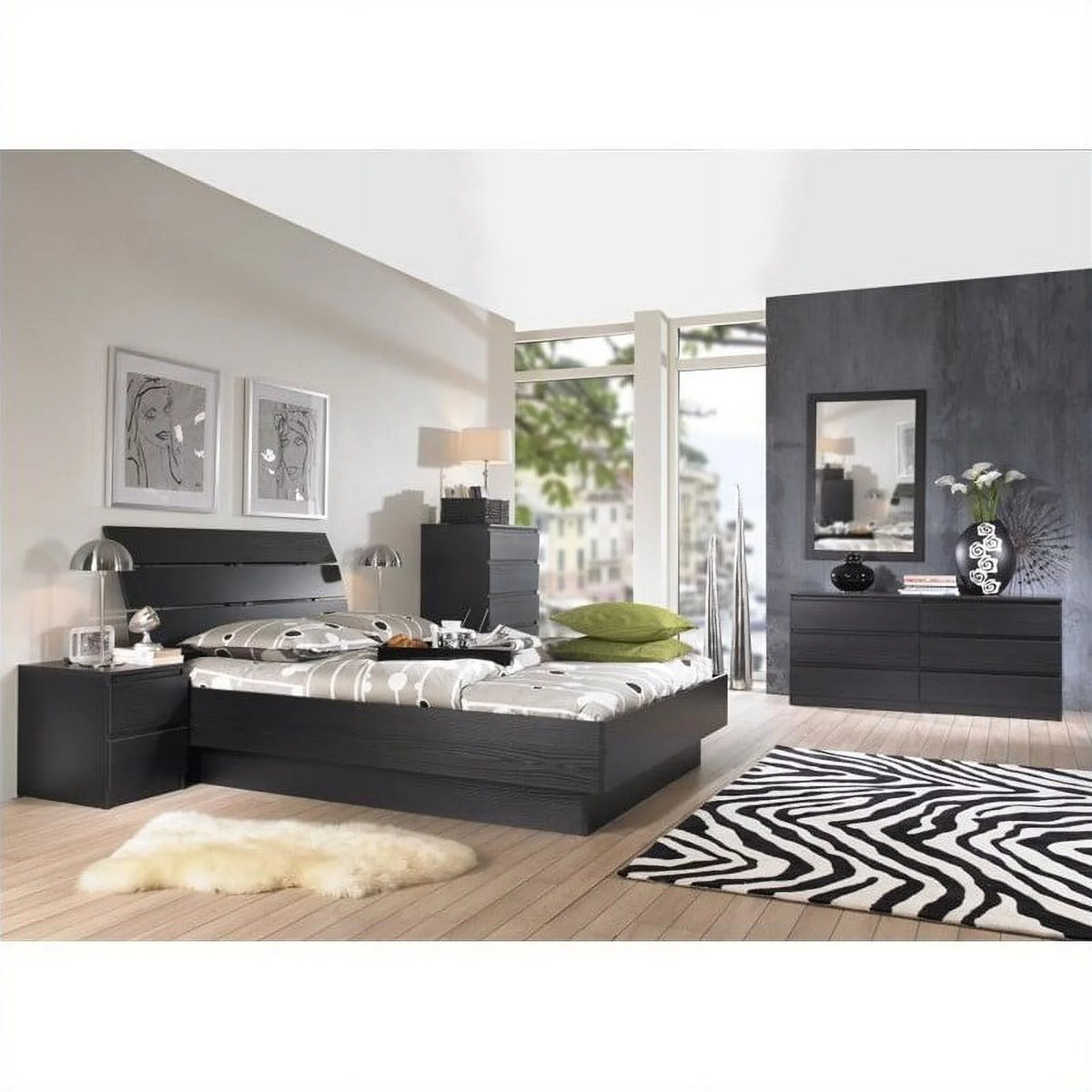 2 Piece Dresser and Chest Set Black Woodgrain V873792