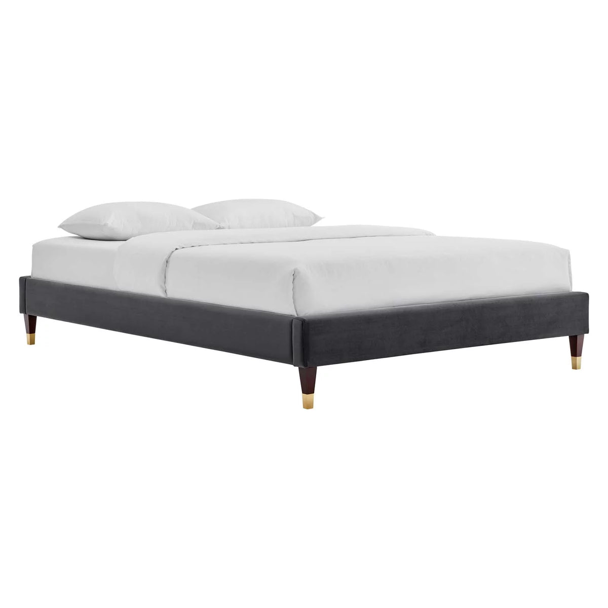 Queen Performance Velvet Platform Bed Frame in Charcoal N194