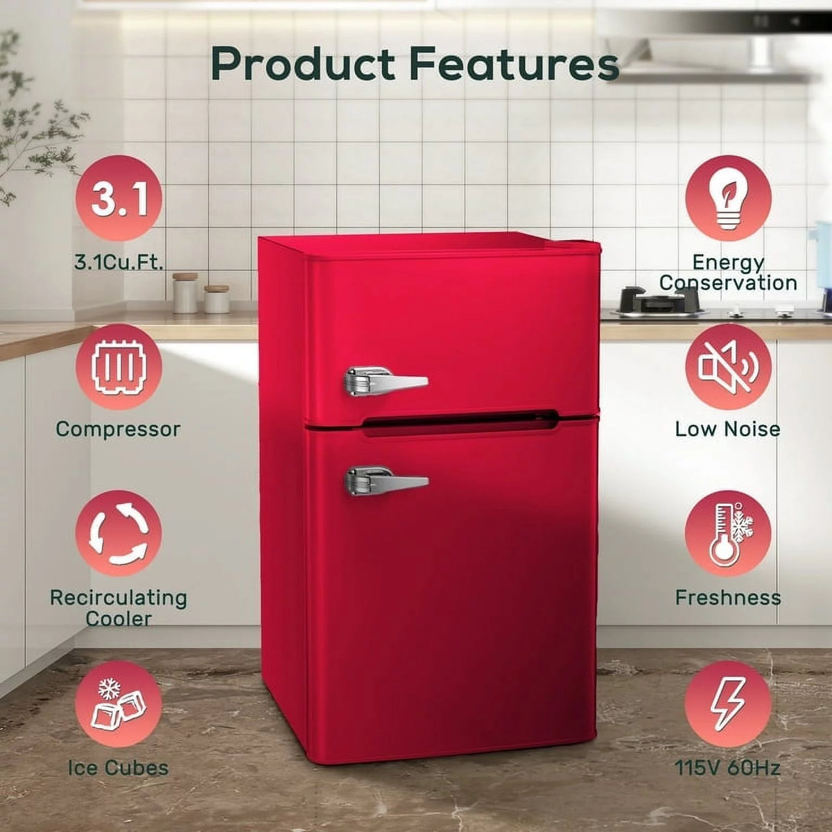 3.2 Cu.Ft Double Door Mini Fridge with Freezer, Black C847859