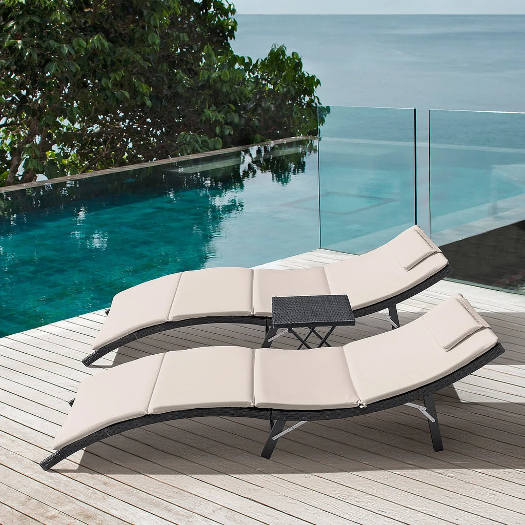 3 Pieces PE Rattan Folding Patio Chaise Chair Set with Table Z610550