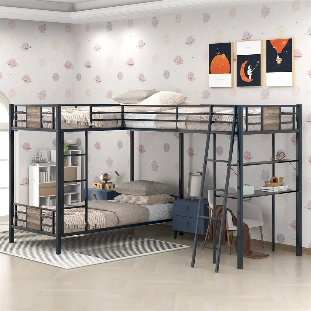 L-Shaped Twin over Twin Bunk Bed with Loft Bed and Desk Q869