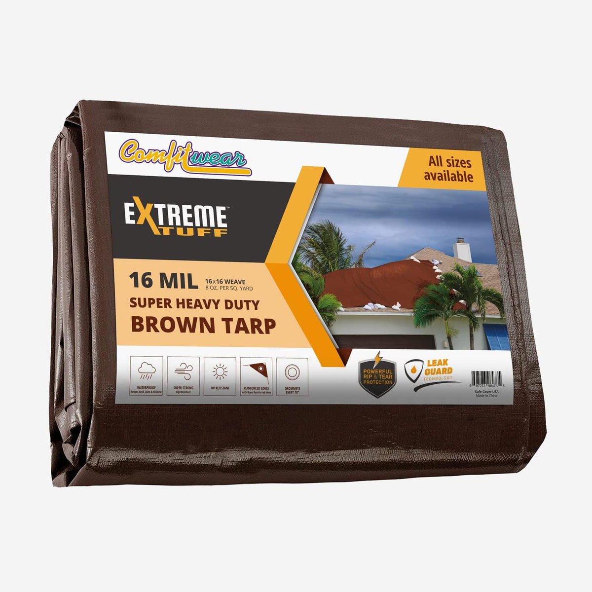 16 MIL Heavy Duty Waterproof Tarp Cover 18' X 24' Brown W709