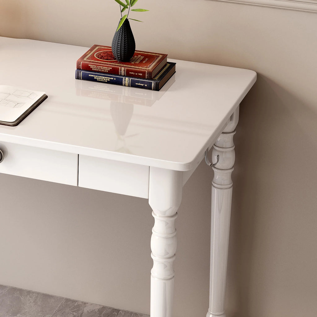 White Executive Desk and Chair Set with Drawer F444