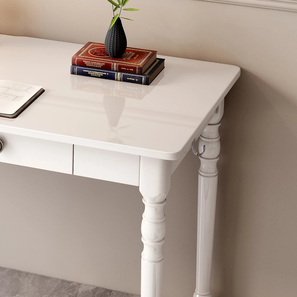 White Executive Desk and Chair Set with Drawer F444