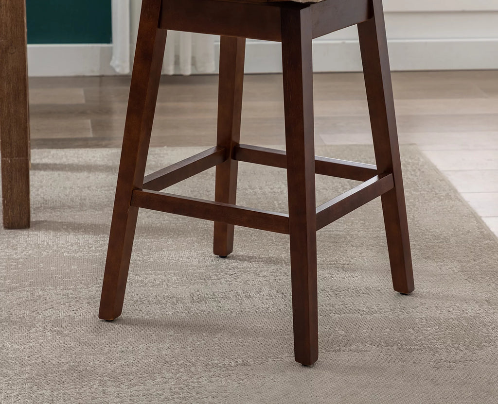 30" Beige Linen Upholstered Swivel Bar Stool Set of 2 with Wooden Legs S427705