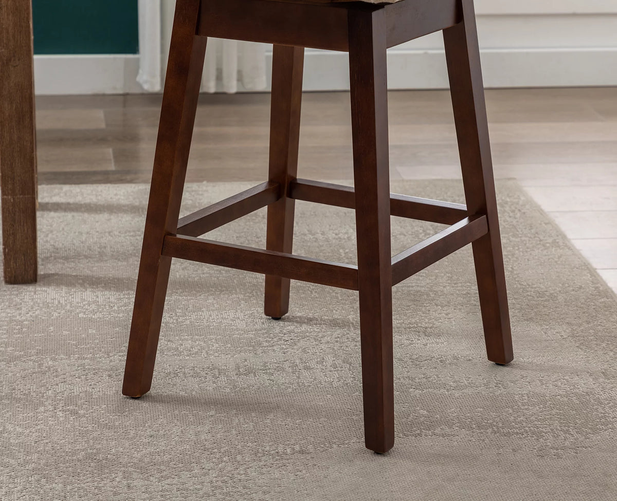 30" Beige Linen Upholstered Swivel Bar Stool Set of 2 with Wooden Legs S427705