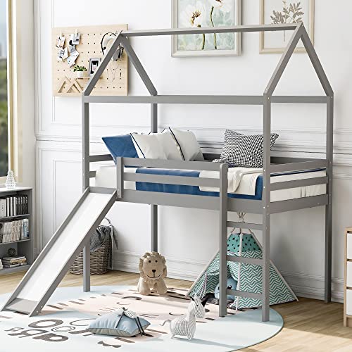 White Twin Over Twin Bunk Bed with Slide and Storage Staircase L622734