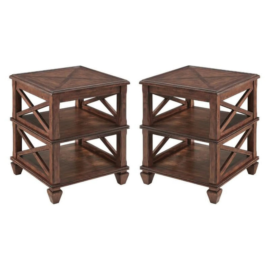 21" Square Wood End Table with Two Shelves Set of 2 B550