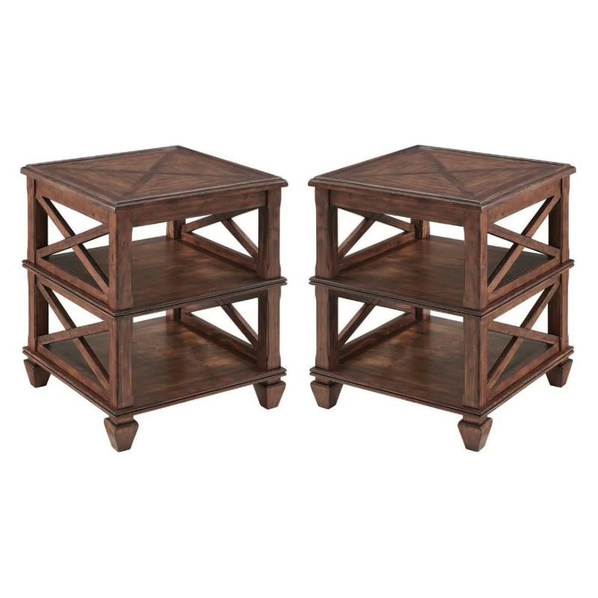 21" Square Wood End Table with Two Shelves Set of 2 B550