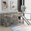 White Twin Size Low Loft Bed with Slide and Staircase P4524