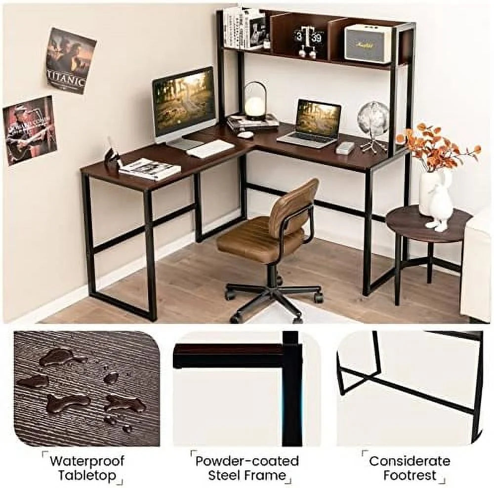 Reversible L-Shaped Corner Computer Desk with Hutch P912511