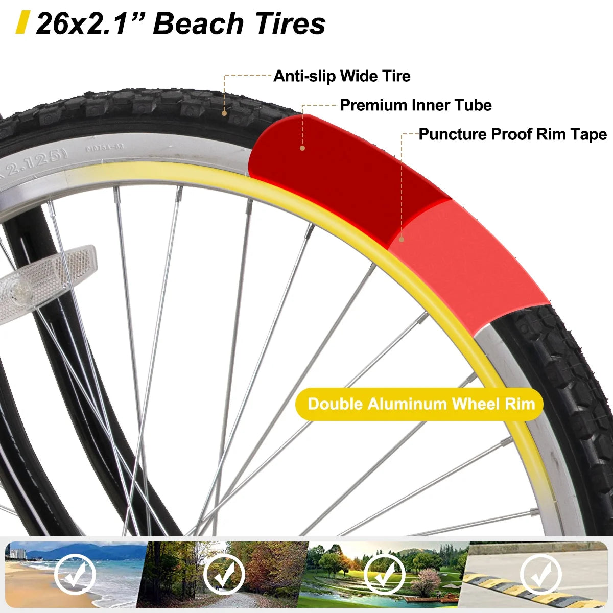 26 inch Red Black Blue Beach Cruiser Bike I462554