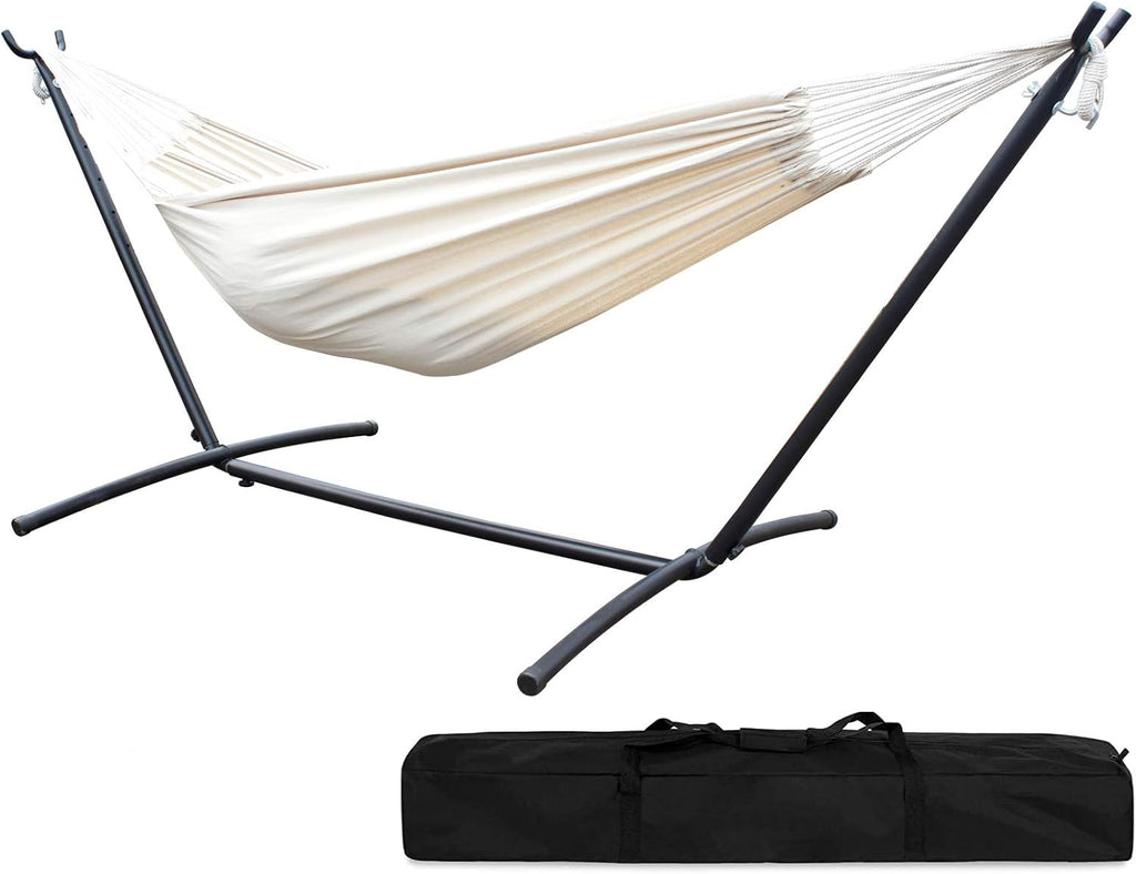 Double Hammock with Steel Stand 2 Person Heavy Duty 450lb Capacity Beige Pack of 2 H564291