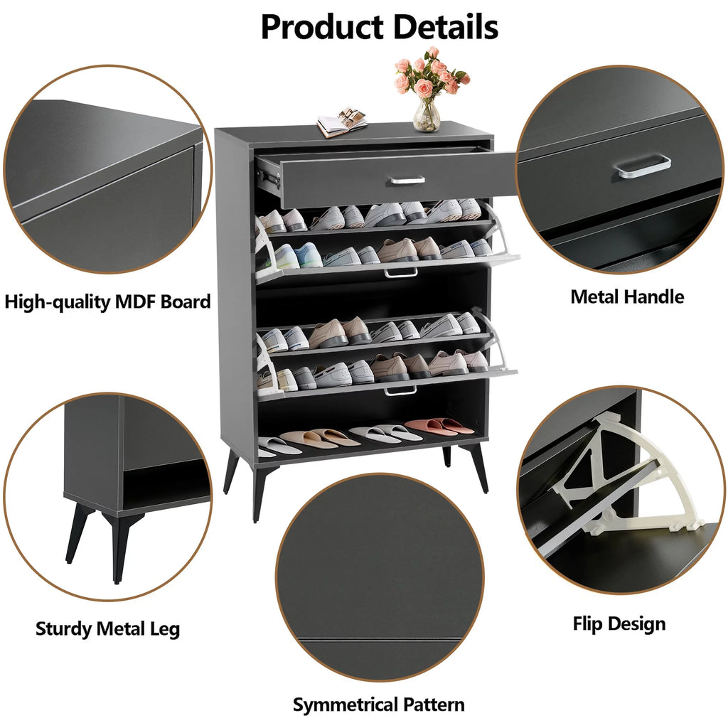 Gray 2 Flip Drawers Shoe Cabinet F22340