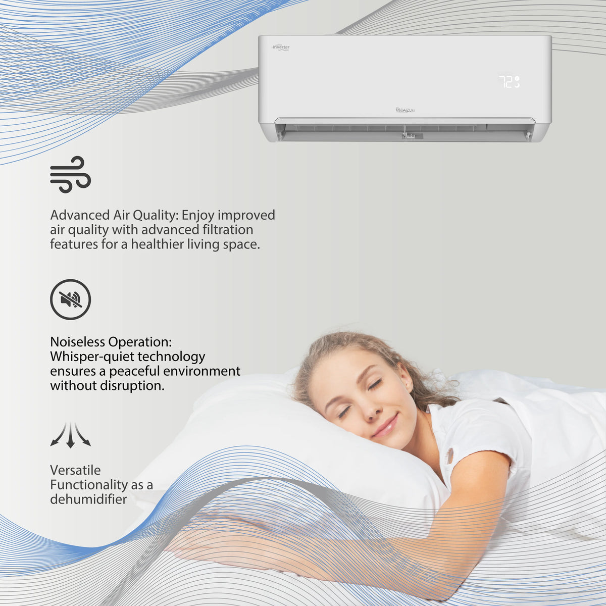 12,000 BTU 22 SEER2 Ductless Mini-Split Inverter Air Conditioner Heat Pump Full Set 110V N1500