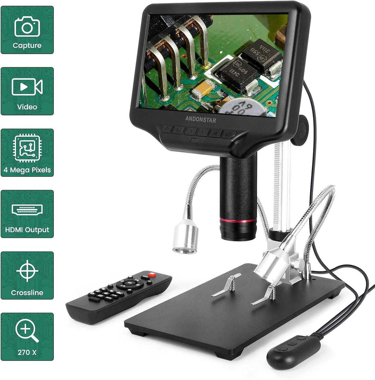 1080P 4MP Digital Microscope with 7-inch LCD and 270X Magnification N586545