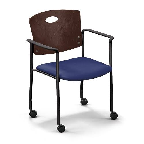 Standard Chair with Arms and Casters Cherry Wood Back Copper Vinyl Seat Silver Frame S9117