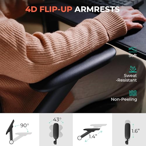 Ergonomic Mesh Office Chair, High Back Desk Chair 400lbs, 4D Flip-up Arms F7246