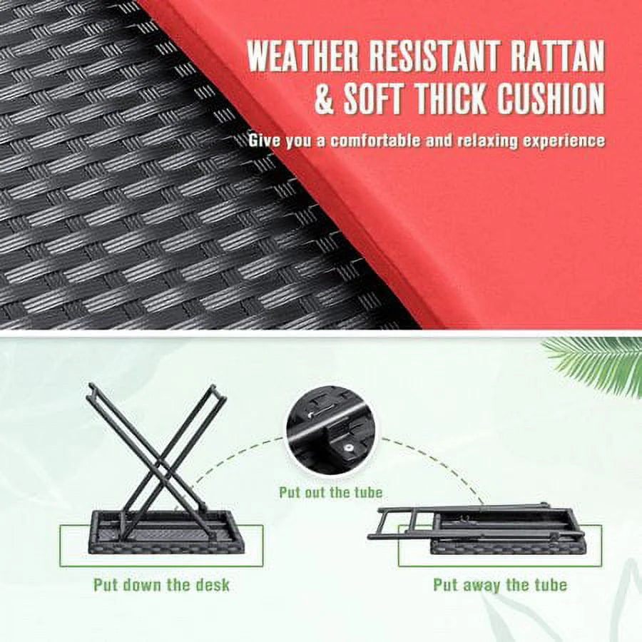 3 Pieces PE Rattan Folding Patio Chaise Chair Set with Table Z610550