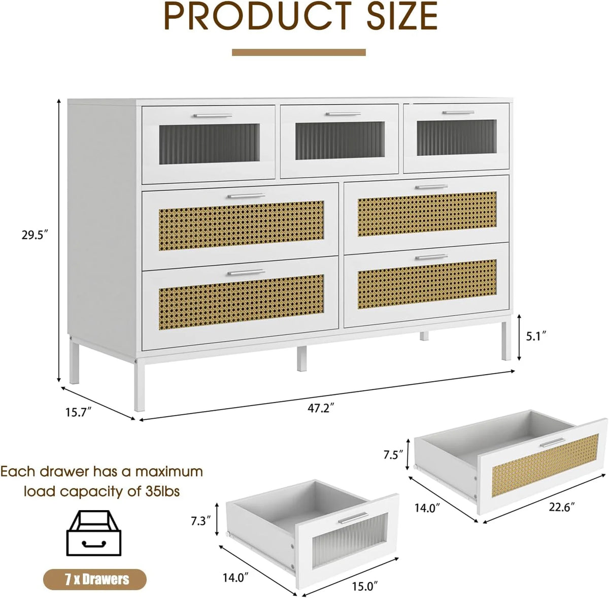 7 Drawer Rattan Dresser C491