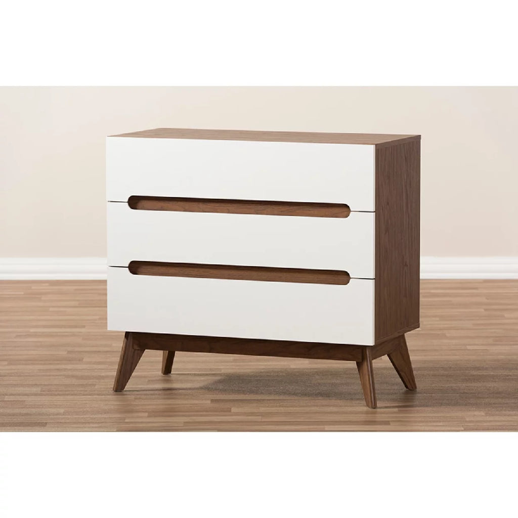 White and Walnut Wood 3-Drawer Storage Chest Y208314