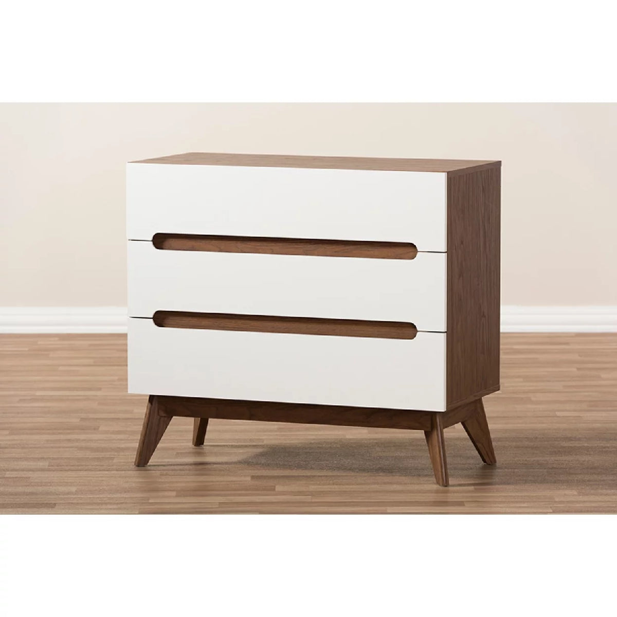 White and Walnut Wood 3-Drawer Storage Chest Y208314