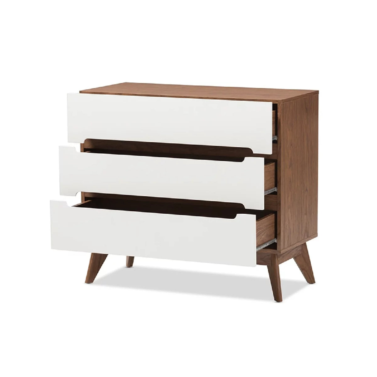 White and Walnut Wood 3-Drawer Storage Chest Y208314