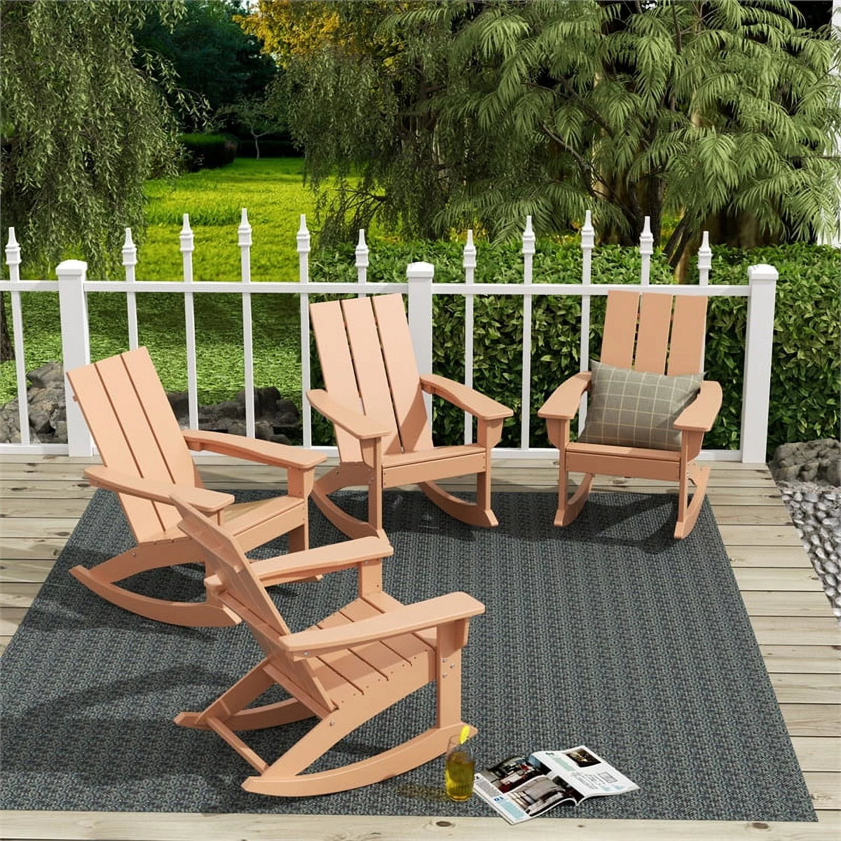 Teak Plastic Outdoor Rocking Chairs Set of 4 B718