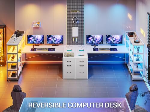 L Shaped Desk with Storage Shelves and 3 Fabric Drawers N963
