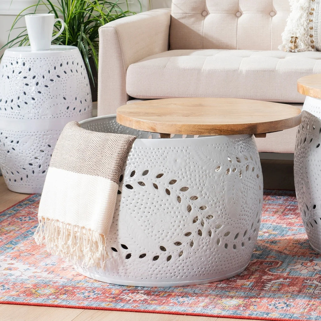 White Metal Storage Drum Table Q1698