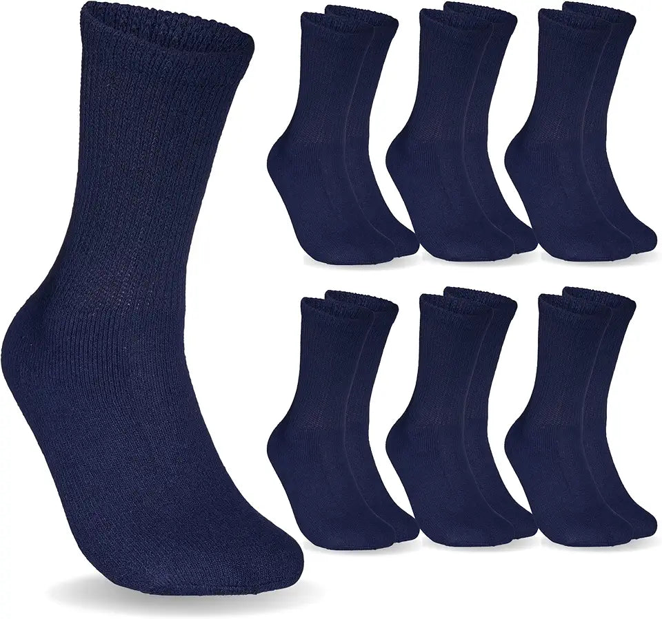 6 Pairs Non-Binding Cotton Diabetic Crew Socks Y490649