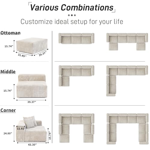 Oversized Corduroy 3 Seater Sectional Sofa U7972