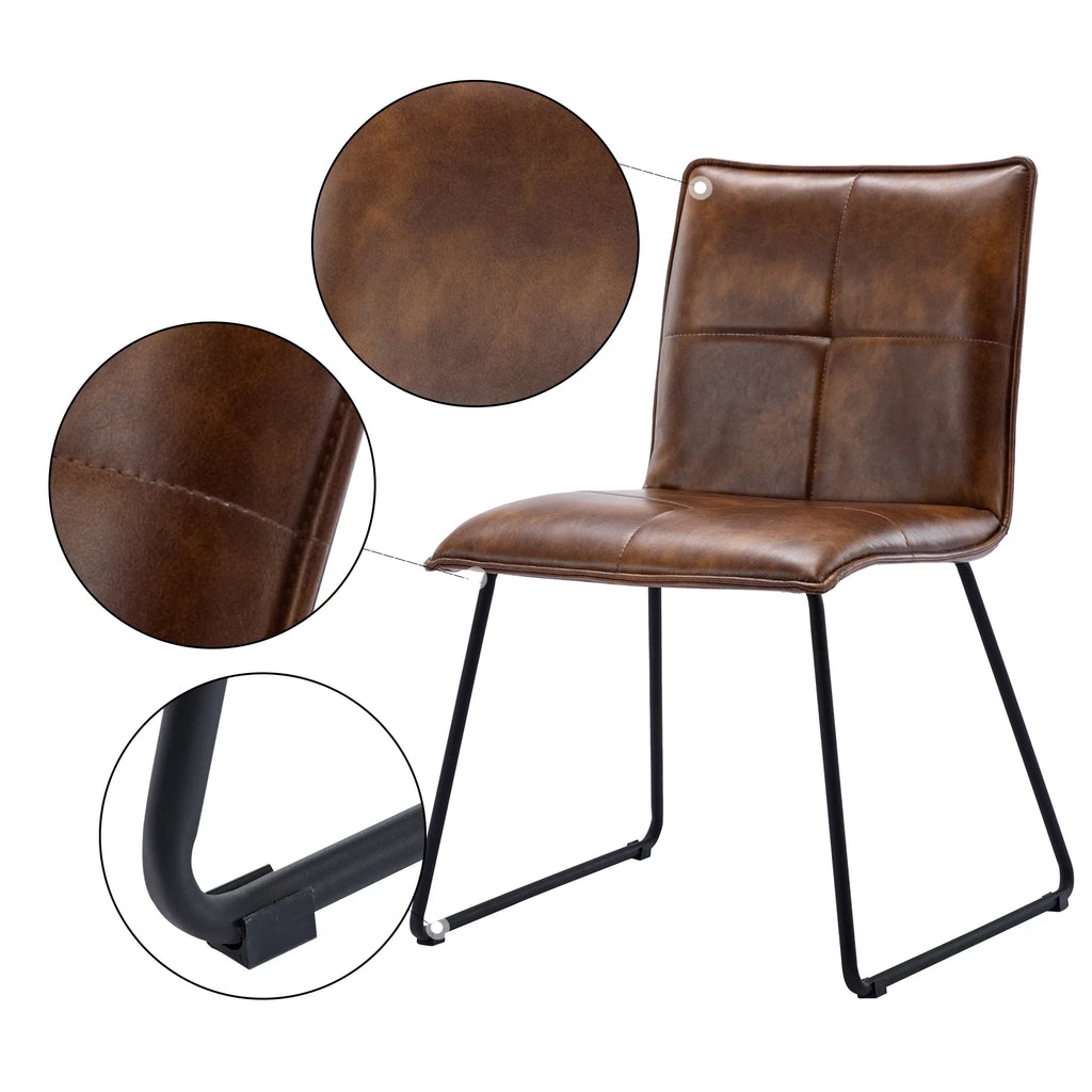 Brown Faux Leather Dining Chairs Set of 2 with Metal Legs U40504